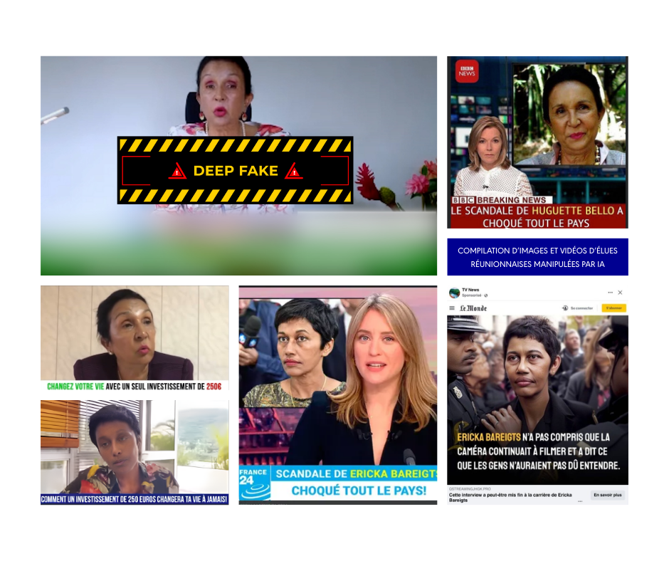 Compilations d'images et captures de vidéos manipulées par IA des élues réunionnaises